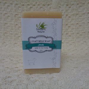 Handmade goat milk soap with goat milk, olive, coconut, and palm oil.